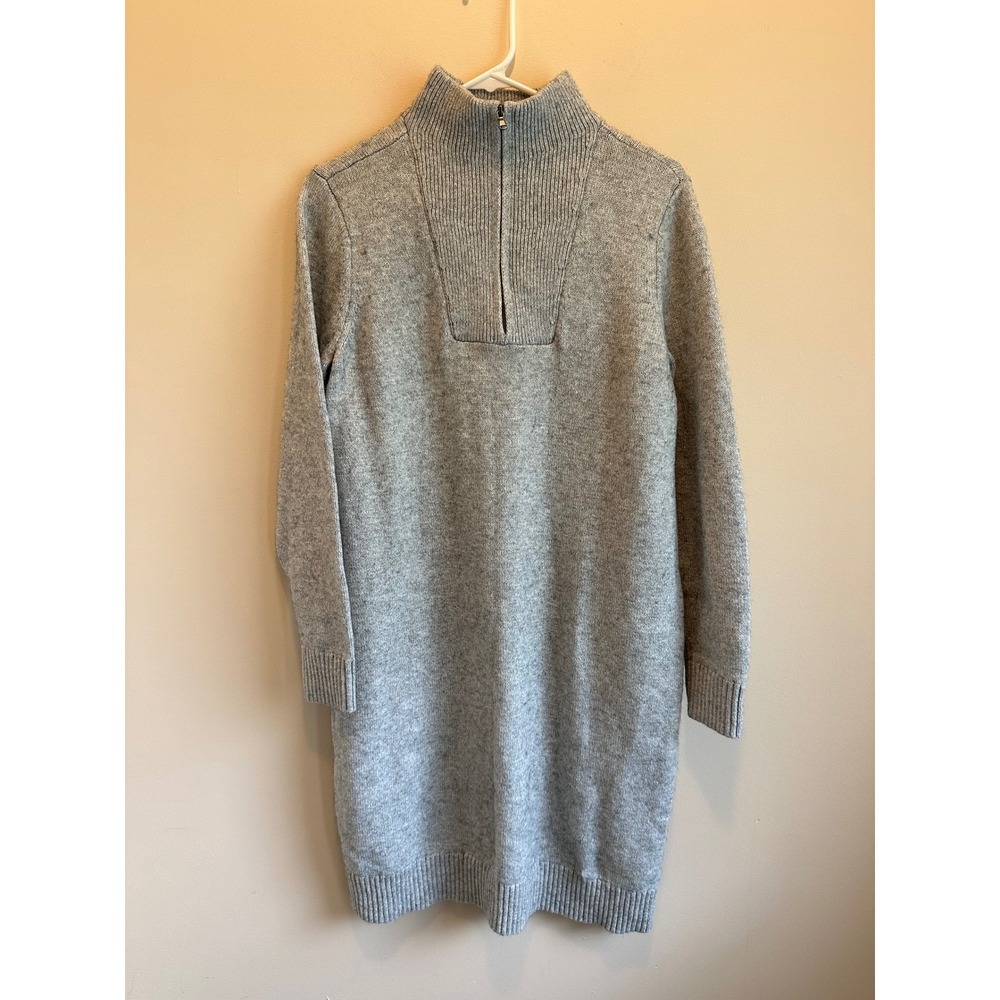 Lands End Womens M 10-12 Gray Quarter Zip‎ Sweater Dress Mock Neck Long Sleeve